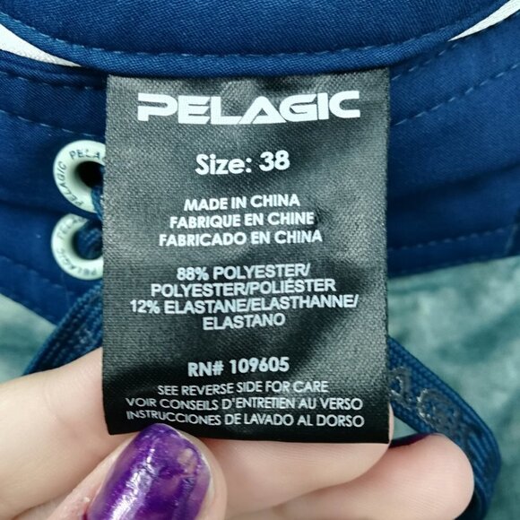 Pelagic Argonaut Boardshorts Swim Trunks Size 38 Hook & Loop Pocket Blue Shorts - Picture 14 of 14